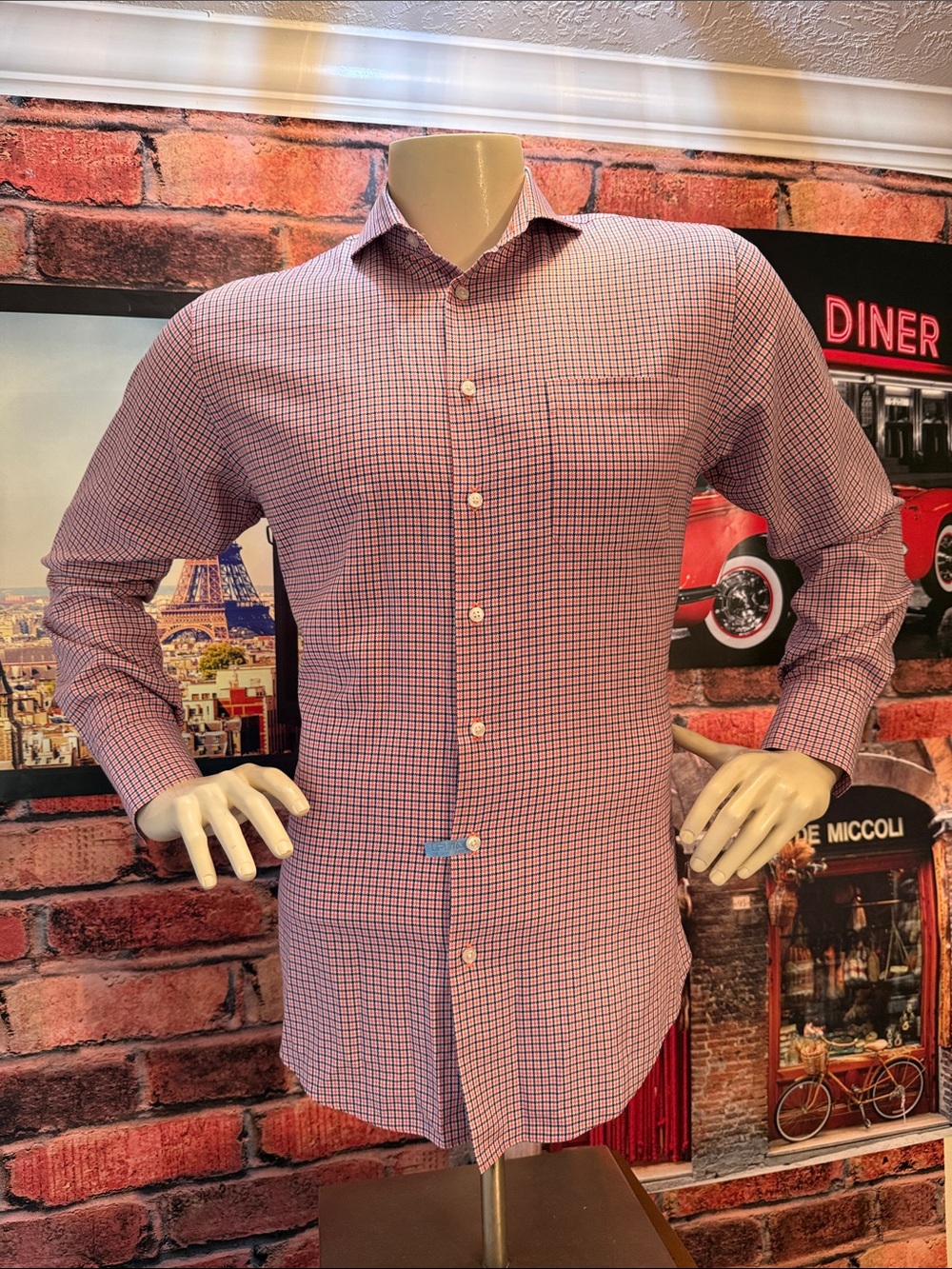 Neiman Marcus Men's Trim Fit Button-Up in Red, Blue & White Plaid